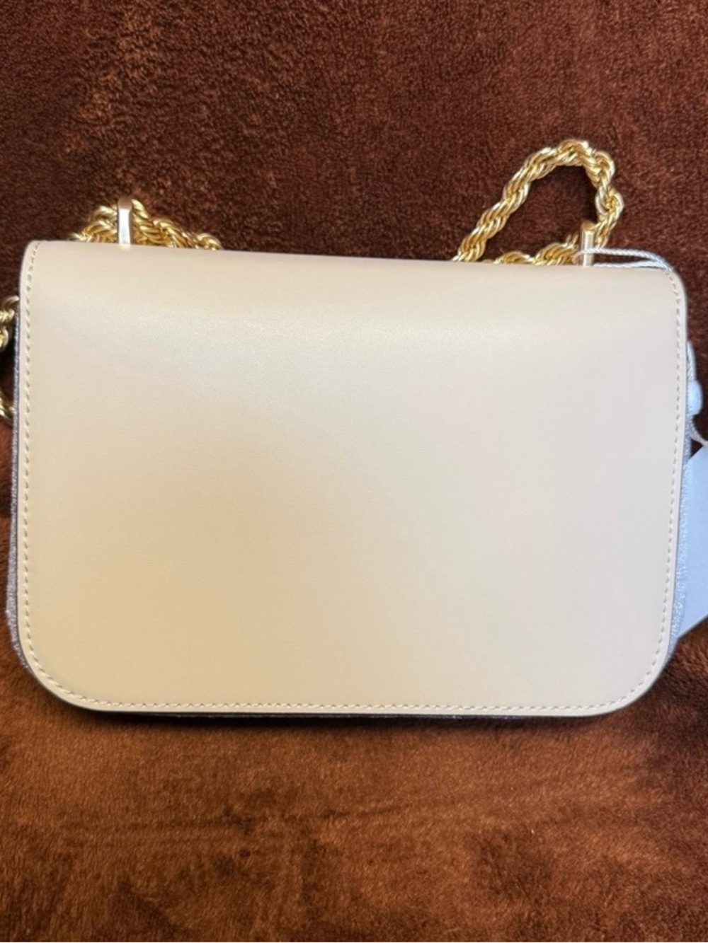 Tory Burch Cream Leather Crossbody with Gold Logo Chain - Picture 9 of 10